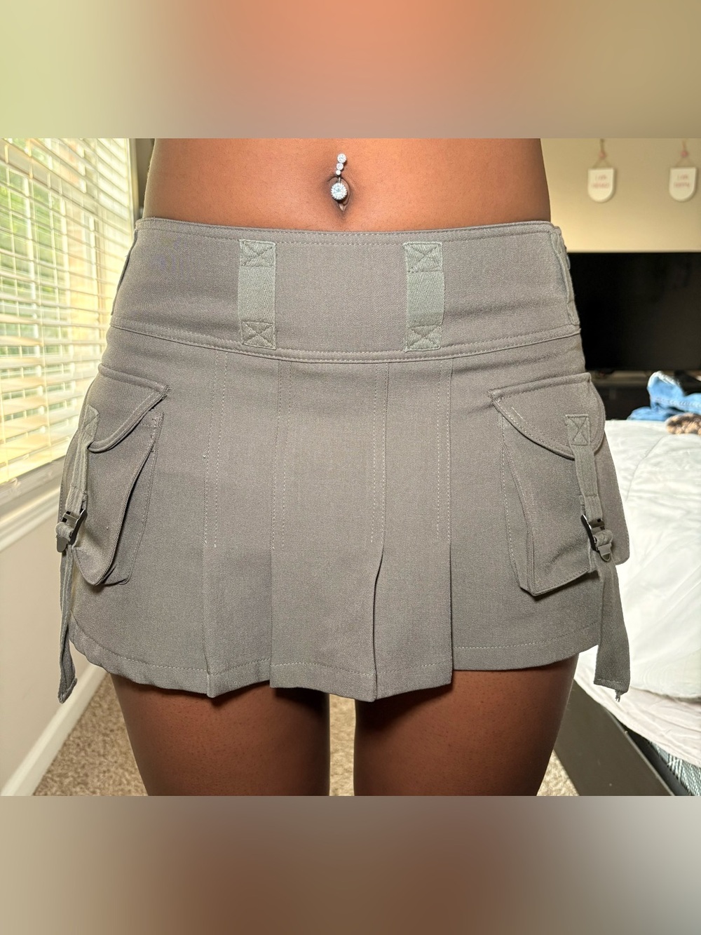 Women's Grey Utility Mini Skirt Shorts